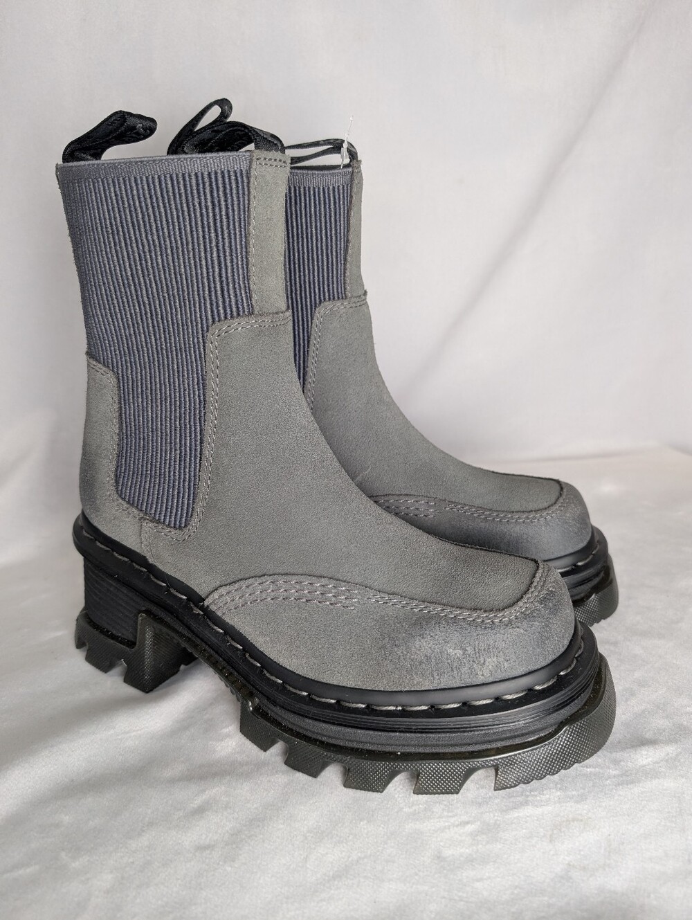 Dr Martens Gunmetal Corran Chunky Chelsea Waxy Suede Heeled Platform Boots 6L